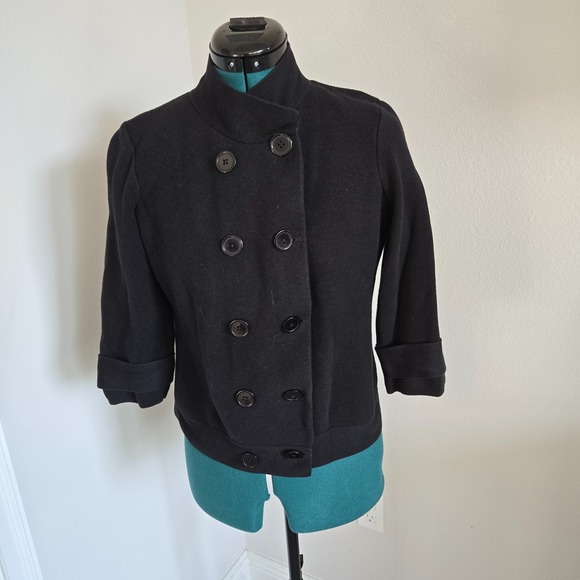 Talbots Jackets & Blazers - Talbots Sweater Blazer Women Large Black Double Breasted Cropped Knit 3/4 Sleeve